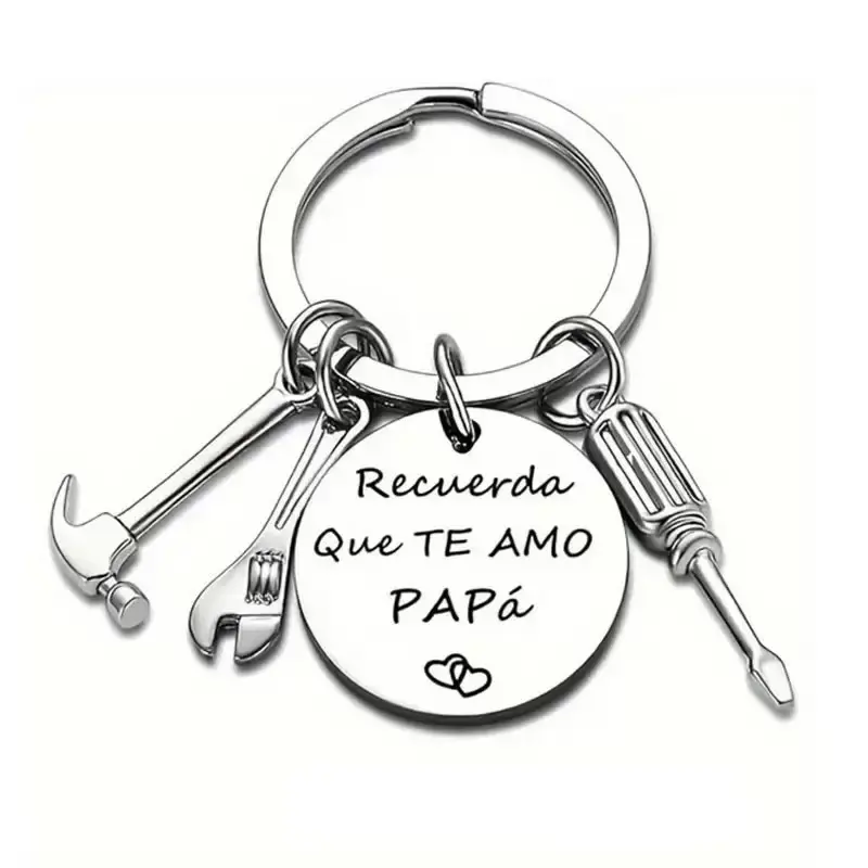 Stainless Steel Multifunctional Heavy Duty Metal Keychain - Stylish Keyring, Everyday Carry Tool with Hammer, Wrench & Screwdriver Design, Trendy Men's Car Accessory, 2026 Best Father's Day Gift ("Recuerda Que Te Amo Papa")