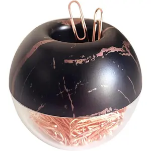 Magnetic Paper Clip Holder, Black Marble Holder with Rose Gold PaperClips 100pcs 28mm(1.1") Cute Office Supplies for Desk Organizer