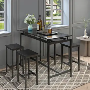 Dining Table Set for 4, 5 Pieces Black Bar Table Set with 4 Bar Stools Counter Height Bar Table and Chairs Set. Pub Table Set Breakfast Table for Kitchen, Small Space