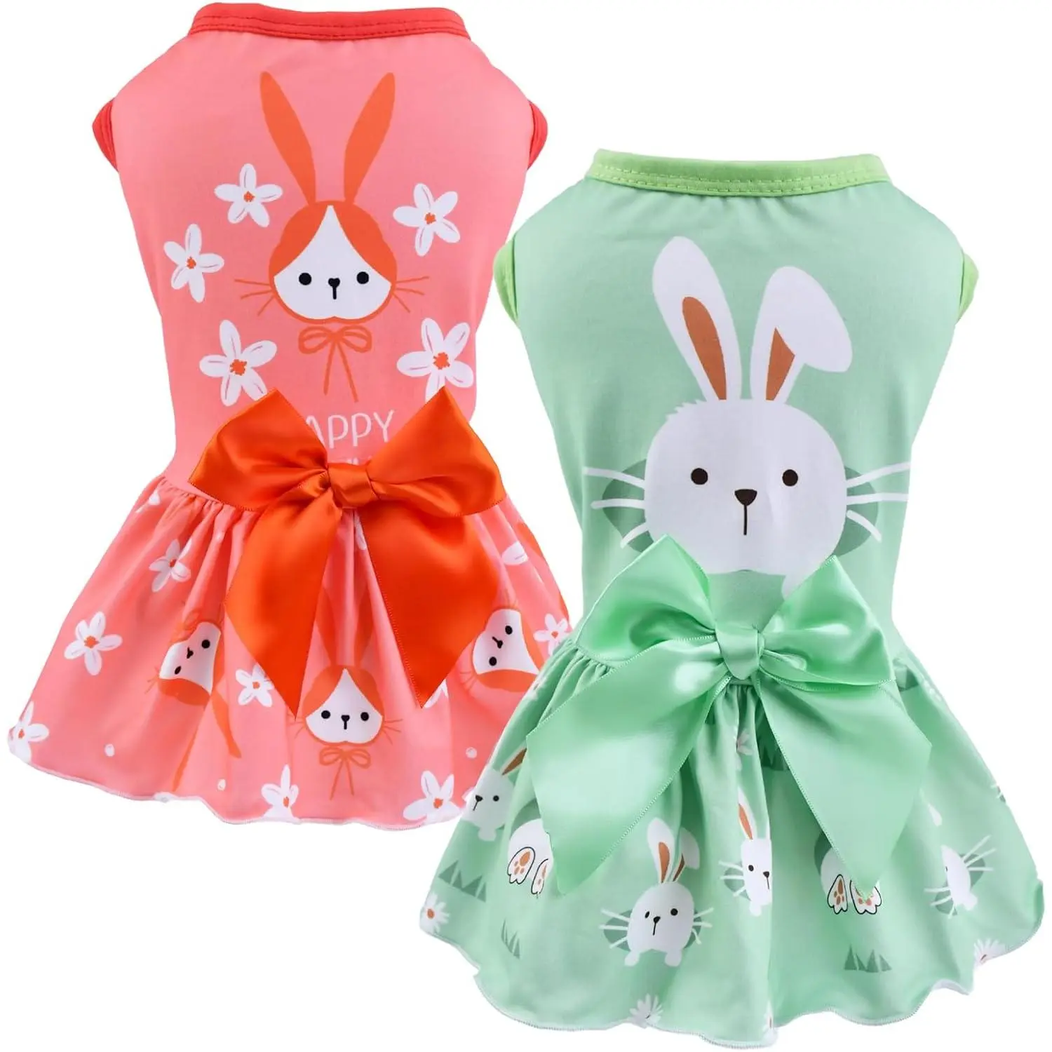 Vehomy 2-Pack Easter Dog Cat Dress Bunny Egg Puppy Dresses with Bow Pet Bowknot Skirt Dog Easter Rabbit Costume Outfit Clothes for Puppies Cats Small & Medium Dogs M