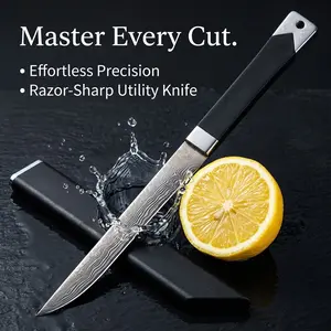 Premium Stainless Steel Kitchen Knife with Sheath - Razor Sharp Fruit Paring Knife with Protective Scabbard Damascus Pattern Utility Knife for Paring Peeling Slicing, and Dicing Perfect Kitchen Tool for Home Chefs and Cooks.