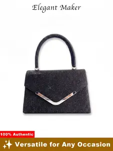 Elegant Glitter Evening Bag with Silver Color V-Trim Accent, Shimmering Envelope Top Handle Handbag, Trendy Party Clutch for Weddings & Formal Events