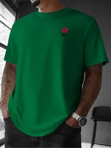 Men's Unique Summer T-Shirt with Rose Print, Stylish Casual Wear for Spring and Summer, Comfortable Daily