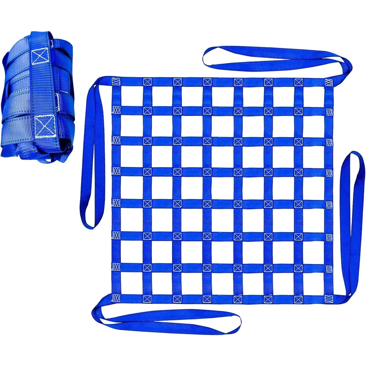 Heavy Duty Cargo Lifting Net, 770LBS Capacity, 3.28'x3.28' Size, 10cm Square Mesh, Safety Straps, for Hoist Loading Unloading, Construction Moving (Blue)