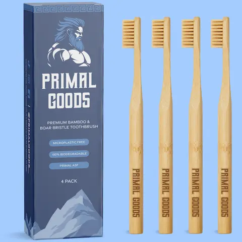 Premium Bamboo & Boar Bristle Tooth Brush- (4-pack) Microplastic Free, Biodegradable, Gentle Oral