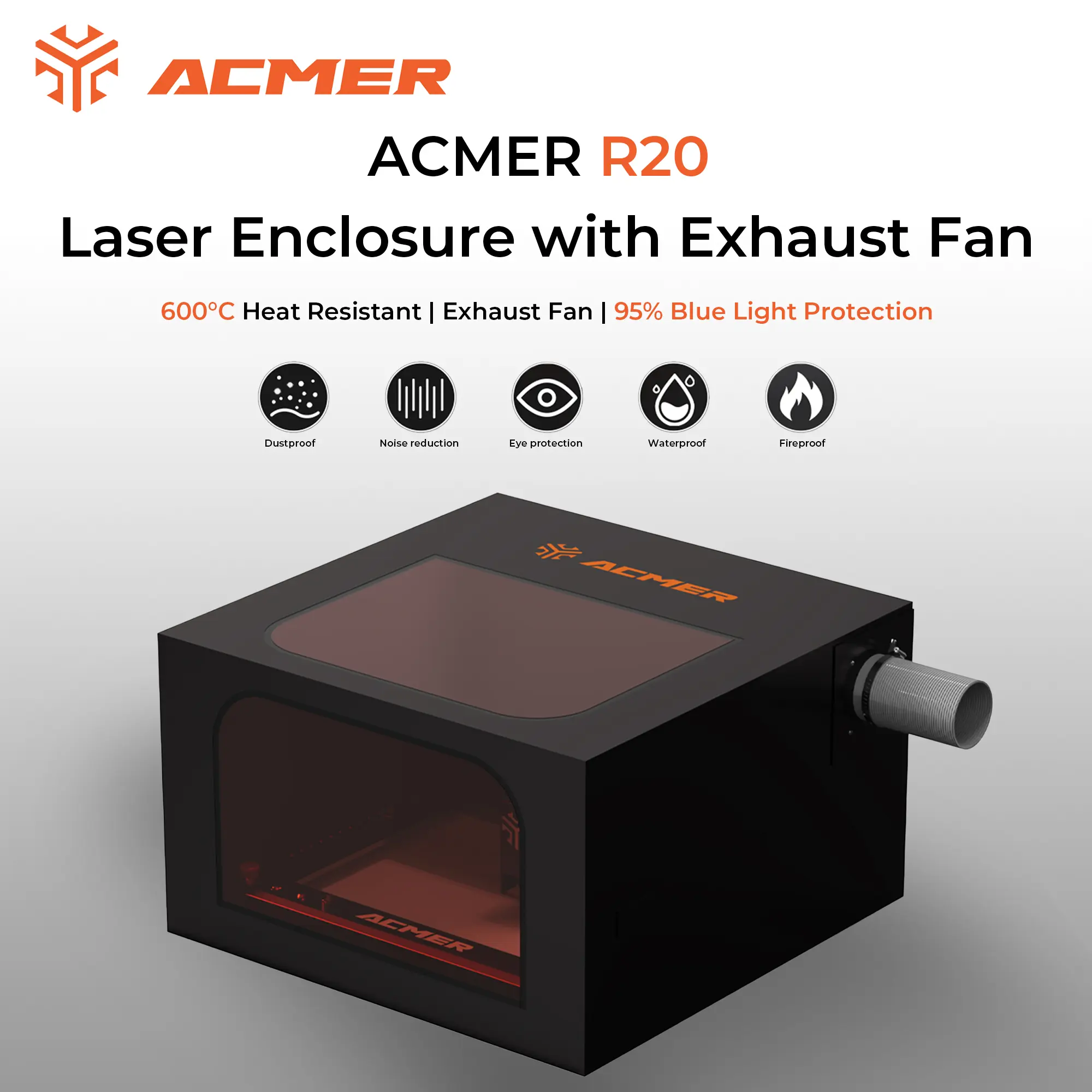 ACMER R20 Laser Enclosure with Exhaust Fan | Smoke & Odor Protection | Fireproof Cover | Fits Most Engravers