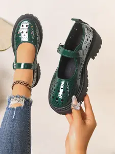 2026 Summer Bestseller Hollow Out Thick Sole Mary Jane Shoes, Breathable One-Piece Buckle Platform Shoes, Trendy Footwear for Women