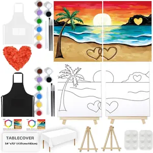8x10 Couples Painting Kit Valentine's Day Sip and  Kit for Adults Pre Drawn Canvas to  at  Date Night Party Favor Supplies Hawaii Canvas for Painting Art Kits