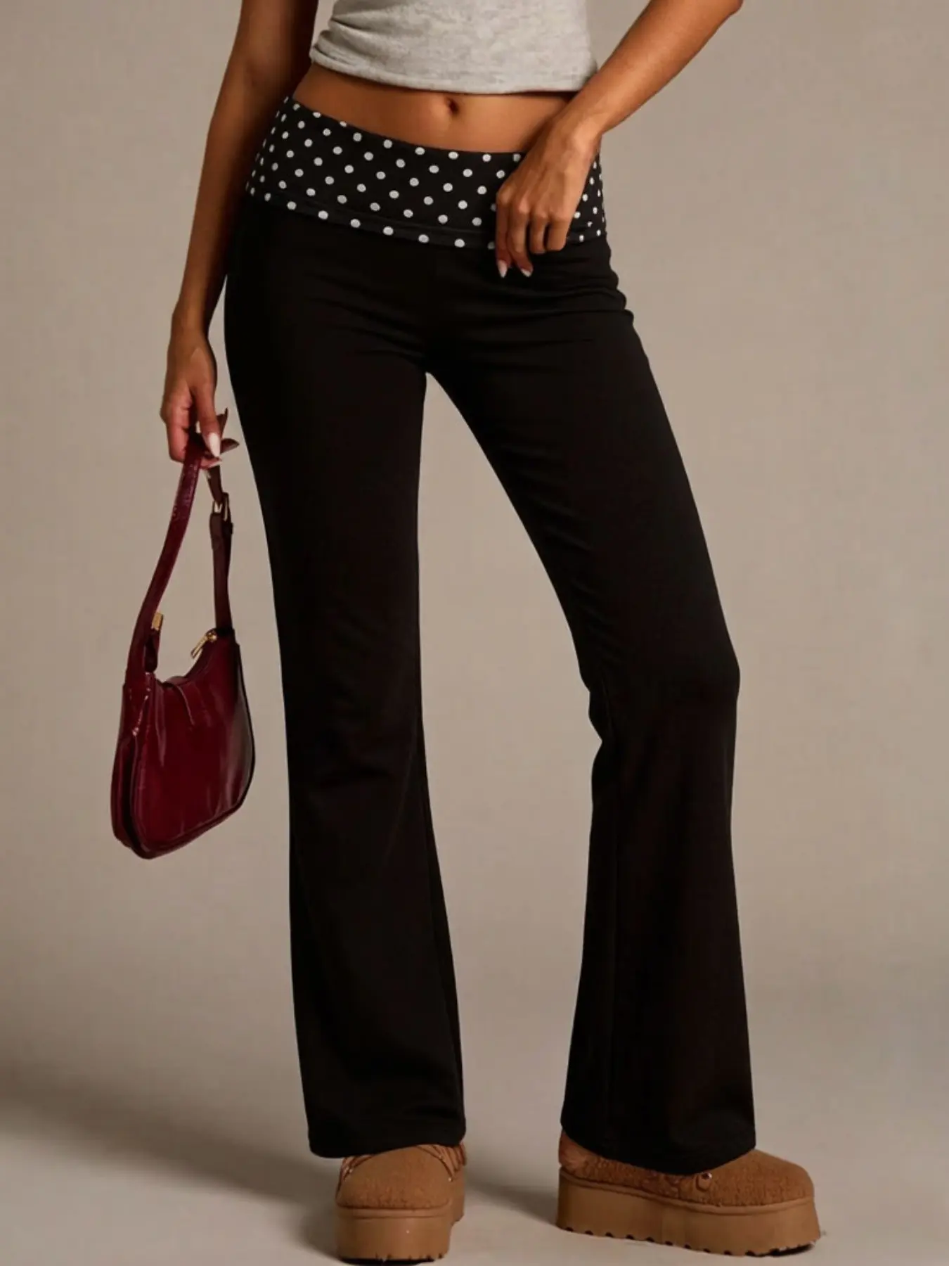 Women's Y2K Polka Dot Flare Pants, Bootcut Flare Leg Soft Elastic Boot Cut Fitted Leggings, Retro Style, Comfortable Casual Everyday Wear, Tiktok Trendy Fashion, Womenswear