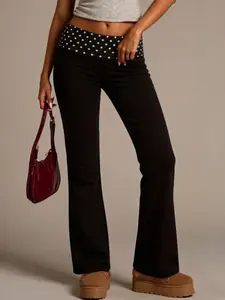 Women's Y2K Polka Dot Flare Pants, Soft Elastic Boot Cut Leggings, Retro Style, Comfortable Casual Wear, Tiktok Trendy Fashion
