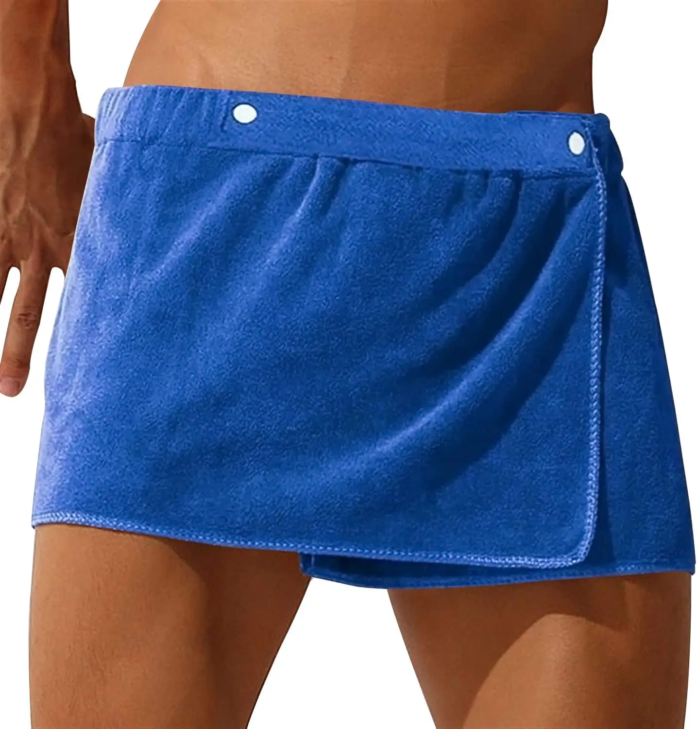 Men Boys Soft Wearable Bath Towel Short Pants Adjustable Mircofiber Towel Pool Beach Spa Bathing Shower Cover Up Wrap Around Towels (Blue,11.8”)