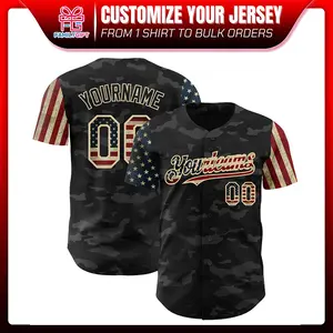 Personalized Custom Camo Vintage USA Flag-Cream To Service Baseball Jersey, Printed Name Number Logo Softball Jersey