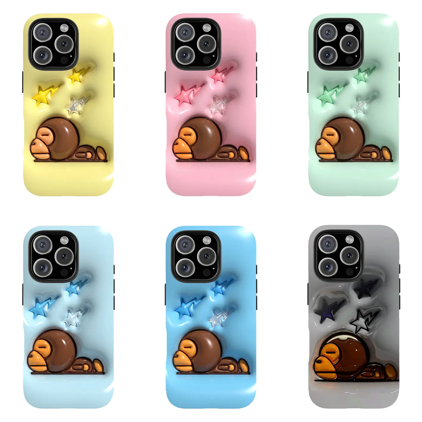 3D Inflated Bubble Bape Baby Milo Sleepy Monkey iPhone Case, Puffy Silicone Jelly Glossy Streetwear Phone Cover