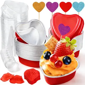 36PCS 3.4oz Heart Shaped Cake Pans Valentines Aluminum Mini Cake Pans with Lids for Baking Disposable Cupcake Cup Cake Pan Baking Supplies for Valentine Wedding Mother's Day Birthday
