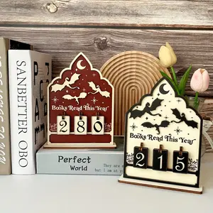 Wooden Book Counter with Numbered Pins, Annual Book Tracker (1-999), Modern Bookshelf Decoration, Reading Challenge Record Gift