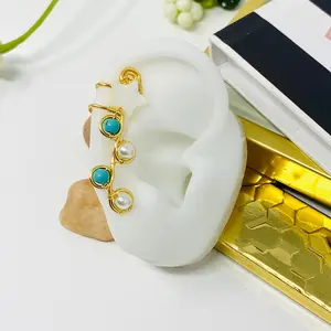 Turquoise Ear cuffs, Ear Cuff, Ear Climber, Ear cuff no piercing, turquoise earrings, cartilage earrings, gold ear cuff, Ear Jacket