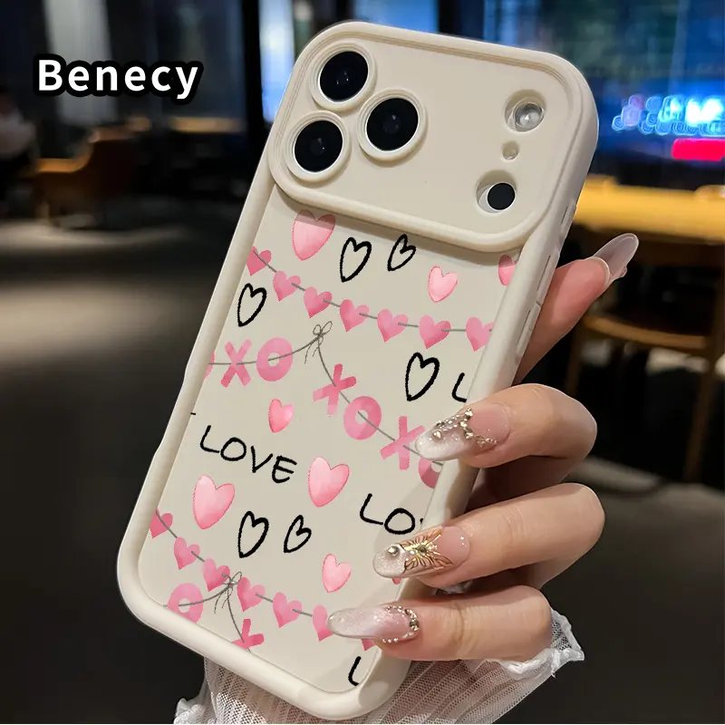Love Heart Symphony Pattern TPU Phone Case for iPhone 17 Pro Max 16 15 14 Plus 13 12 Mini 11 XR X XS Air E Shockproof Full Camera Protection Durable Slim Silicone Cover Smartphone Casing