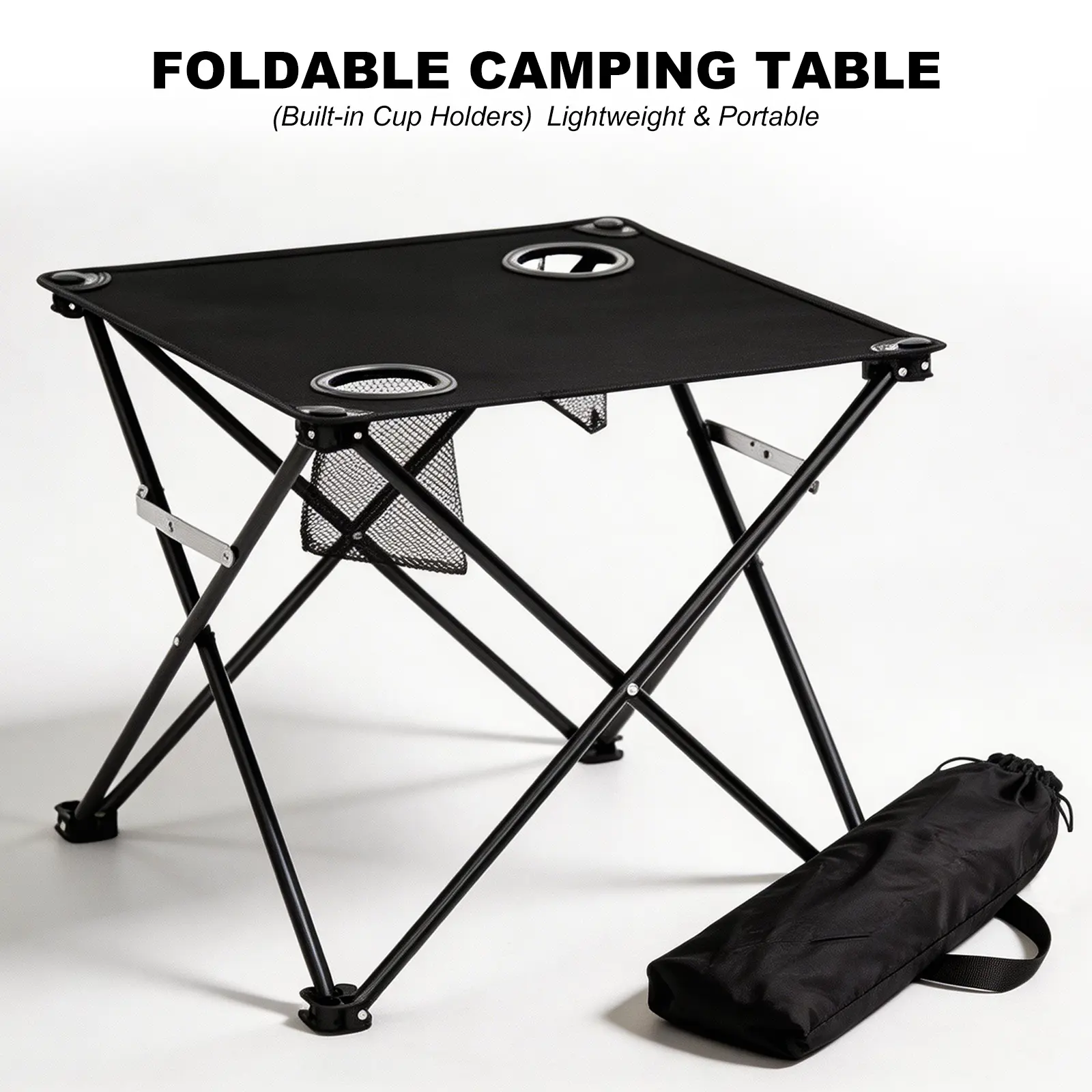 Foldable Square Camping Table - Sturdy Steel Frame, 600D Oxford Fabric Top, No Tools Required, Portable Outdoor table with CarryBag for Picnic (18.5*18.5*17.7in) , Camping table, Folding Camping Table