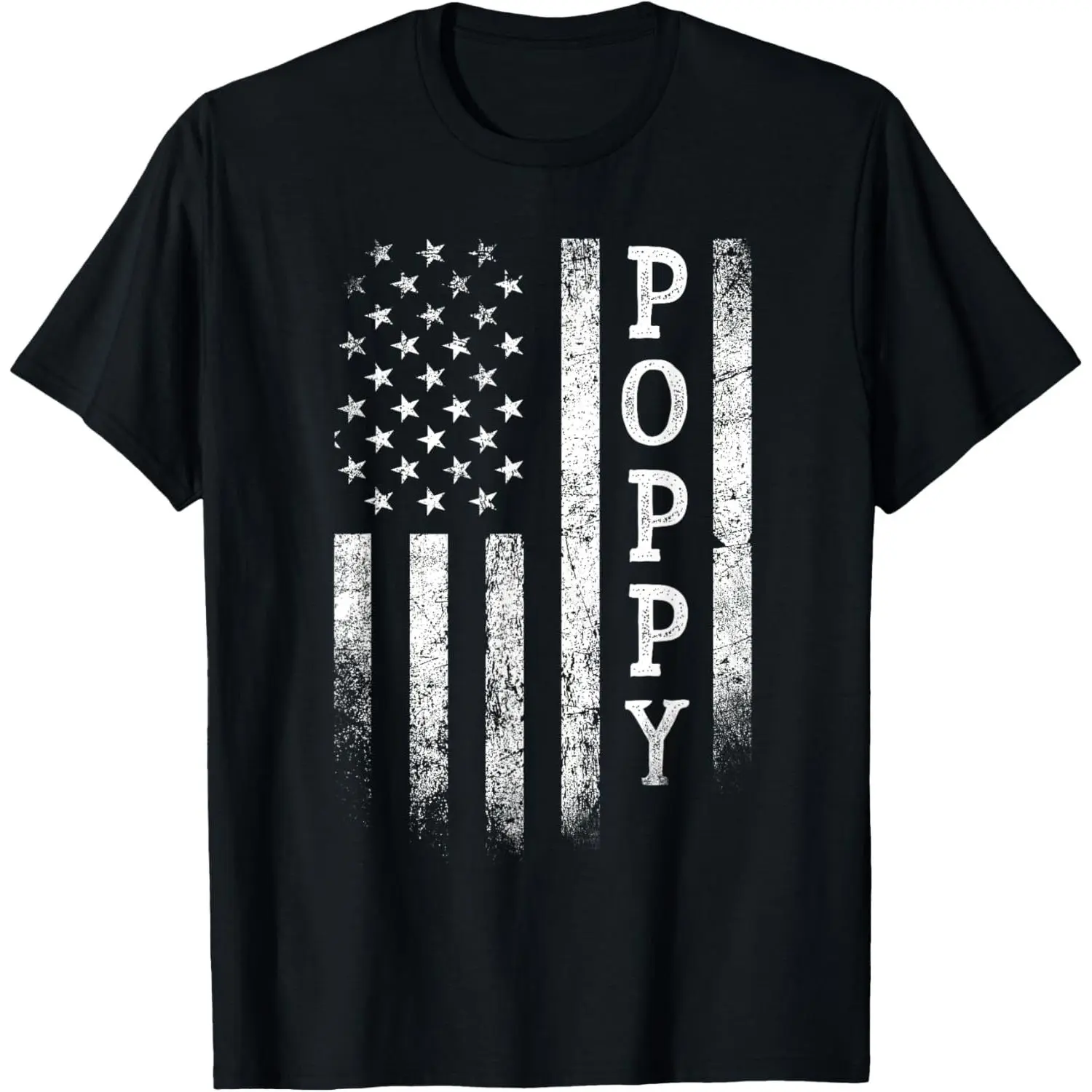 Poppy American Flag Poppy Gifts Patriotic Father's Day T-Shirt,Made in USA ,Round Neck, Cotton, Soft