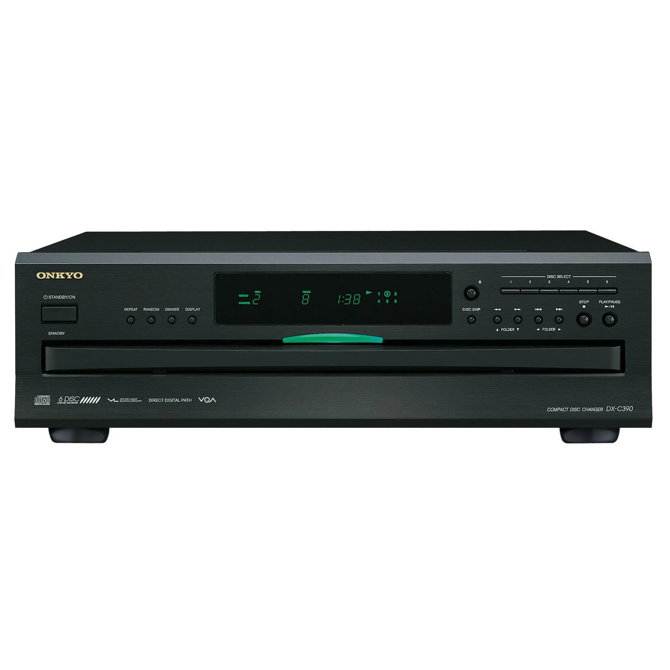 Onkyo DX-C390-B Digital Audio CD Player - 6-Disc Carousel Changer, Optical Audio Playback, Black, Ideal for Music Lovers