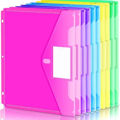 Binder Pocket, 10 Pack Super Heavyweight Plastic Folders with Tight Closure, Folders with Pockets Side Loading, Binder Organizer, Binder Dividers with Pockets, Letter Size, Assorted Colors