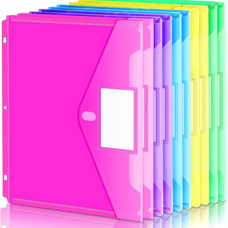 Binder Pocket, 10 Pack Super Heavyweight Plastic Folders with Tight Closure, Folders with Pockets Side Loading, Binder Organizer, Binder Dividers with Pockets, Letter Size, Assorted Colors