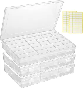 3 count 36 Large Grids Clear Plastic Organizer Box with Adjustable Dividers Craft Organizers Box for Bead,,DIY Crafts,Art,Small Items Storage (Clear-3pack-108 Grids)