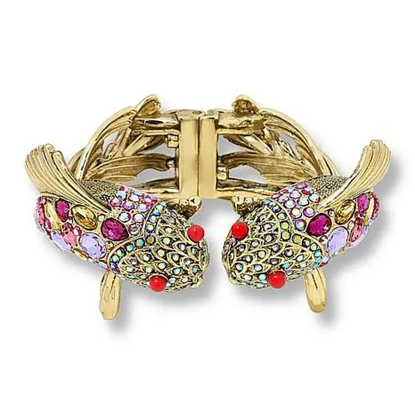 Heidi Daus One Fish Two Fish Bronzetone Crystal Bangle Cuff