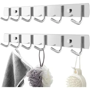 Coat Rack Wall Mount, (2-Pack) 6 Hooks for Hanging, Stainless Steel Wall Hooks