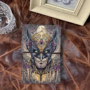 Beautiful A6 Handmade Office Notebook Practical for Sales Representatives Suitable for Territory Planning and Lead Logs with Wolverine mask with floral patterns Pattern