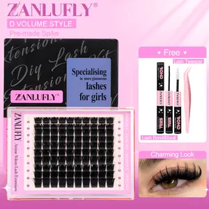 zanlufly Lash Clusters KIt D Curly Lash Extension Kit Volume Thick Eyelash Extension Kit Full Mega Individual Lashes Kit Comestic Makeup TikTokShopBlackFriday