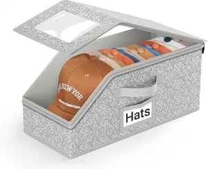 Stackable Baseball Cap Storage Box Durable Foldable Cardboard Cap Organizer Holds Up to 12 Hats Large Capacity Hat & Toy Storage Solution, Versatile Home & Bedroom Organizer, Dust proof, Space Saving