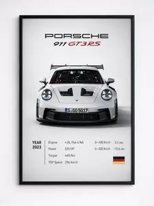 Porsche 992 GT3RS Poster Decor Luxury Print Wall Art Decor For Home Bedroom With Black Frame-Size:12x18in