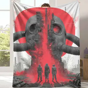 Industrial Apocalypse Flannel Blanket - Cyberpunk Factory Skull Artwork Pattern, Breathable Soft Cozy Lightweight Wrinkle-Resistant 40 – 56 In Throw, Ideal for Bedroom & Living Room Gift