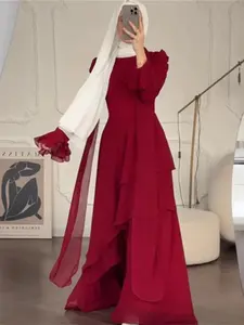 Women's Solid Color Long Sleeve Maxi Dress - Elegant Fashion All-Season Wear, Comfortable for Daily & Party Occasions, Modest Muslim Outfits