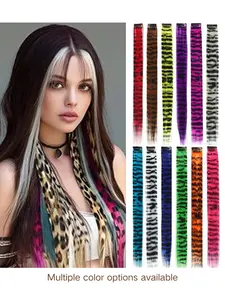 One-Card Clip-In Hair Extensions, Leopard Print Long Straight Hair Pieces, Invisible Women's Hair Clips, Dyed Highlights Fake Hair