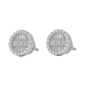 Round Baguette Infill VVS Moissanite Daimond Earrings
