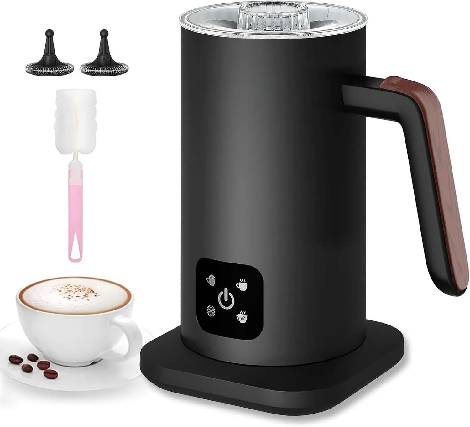 Electric Milk Frother, 4 in 1 Milk Steamer, 11.8oz/350ml Automatic Hot and Cold  Maker for Coffee, Latte, Cappuccino, Macchiato, Hot , Stainless Steel , Matte Black