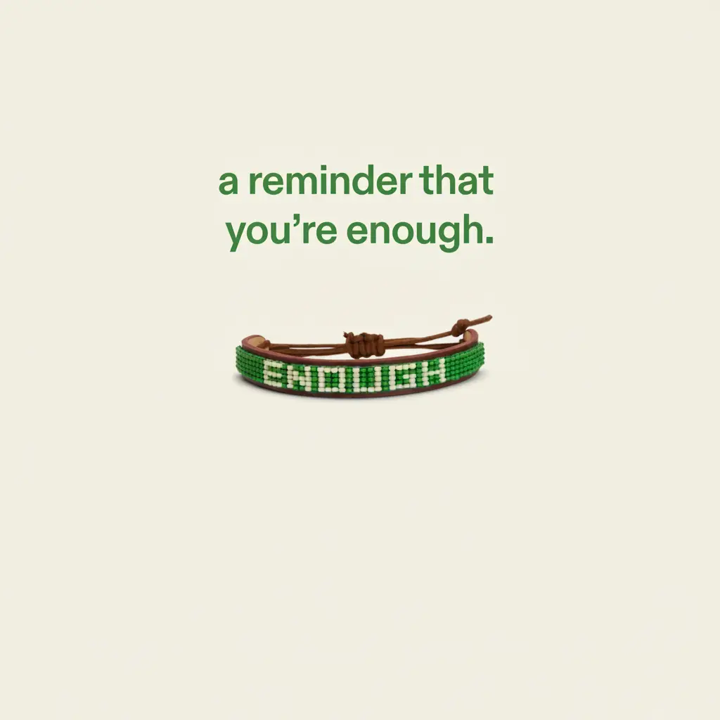 ENOUGH Statement Bracelet, Genuine Leather with Glass Beads, Fashion Costume Jewelry Accessory for Daily Wear and Daily Reminders that You Are Enough!