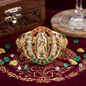 14k gold-plated ring with Laminado tri-colored stones, gold-plated Mexican jewelry for women, suitable for everyday wear, gifts, and parties