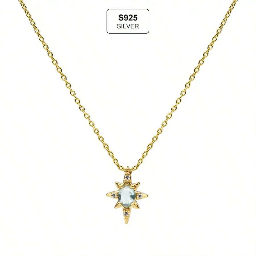 Women's Minimalist Star Pendant Necklace - Dainty Blue CZ Star Choker, Silver Chain Costume Jewelry for Daily Wear & Gifting, One-Piece