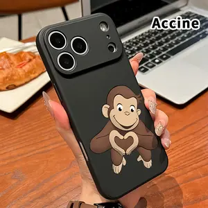 Straight Edge Phone Case for iPhone 17 16 Pro Max 15 Plus 14 13 12 11 Air XR E XS Monkey Heart Gesture Pattern Shockproof Silicone TPU Bumper Drop Protection Soft Cover