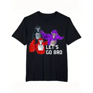 Funny Gaming T-Shirt for Men & Boys - Let's Go Bro Gorilla Tag VR Gamer Tee with Bold Text - Soft Cotton Shirt for VR Enthusiasts - Sizes S-XXXL in Black - Perfect Gift for Gamers & Casual Wear Menswear Top graphic tee BK-636