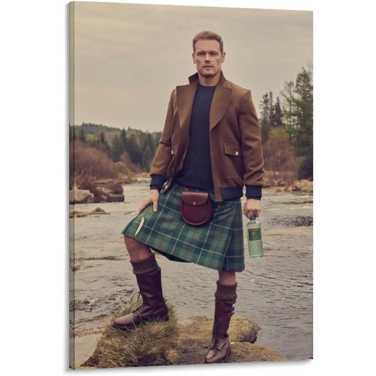 Sam Heughan Actor Portrait Poster, Oil Painting Artwork, Photo Wall Decor for Living Room Interior Home Supplies Prints, Artistic