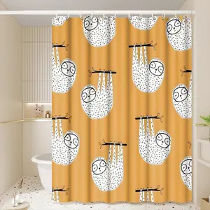 1pc Cute Sloth Cartoon Pattern Printed Shower Curtains with Plastic Hooks Shower Curtain for Bathtub Bathroom, Suitable for Home and Hotel Machine Washable Bathroom Decor as Best Gifts for Mother's Day or Housewarming