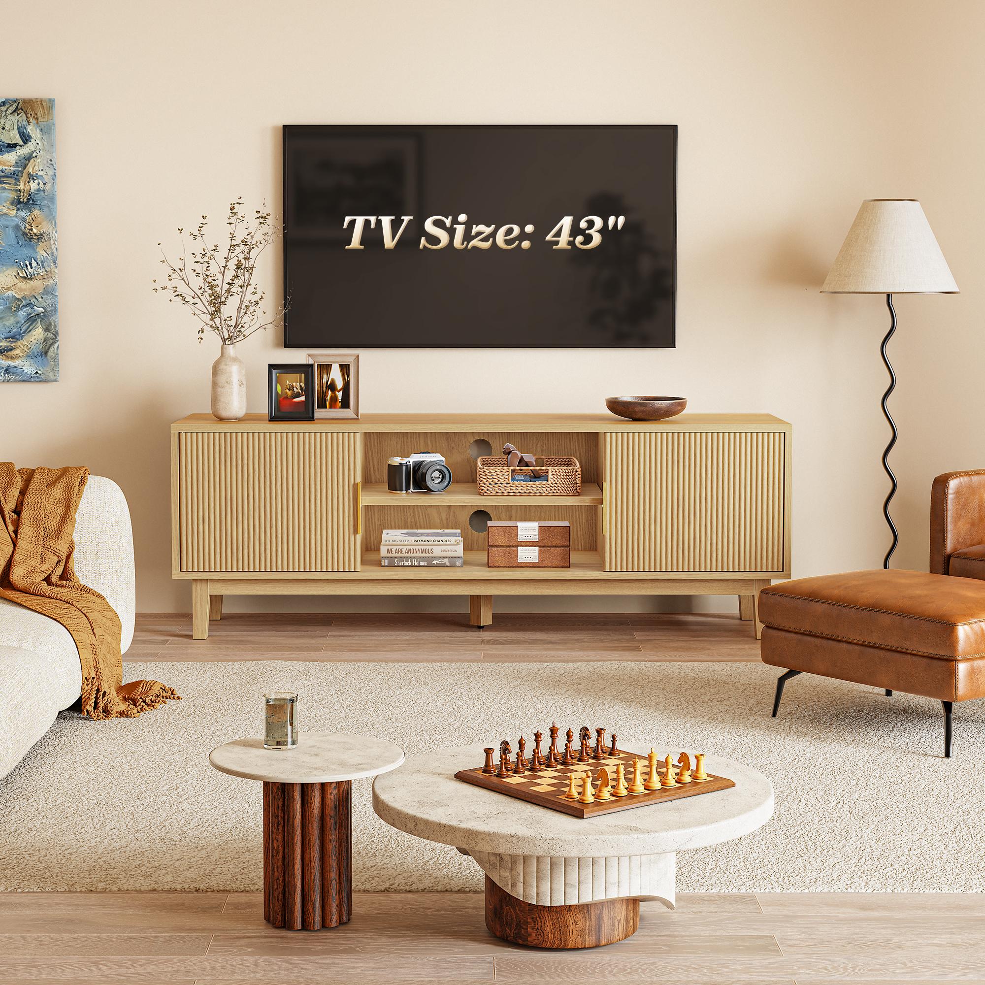 PRAISUN Fluted TV Stand for TVs Up to 55, 60 Inch, Mid Century Modern Entertainment Center with Storage, TV Console with Adjustable Shelves, Midea Console for Living Room Bedroom