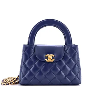 Pre-owned CHANEL Leather Top Handle Bags Kelly Top Handle Shopping Bag Quilted Shiny Aged Calfskin Mini by Rebag