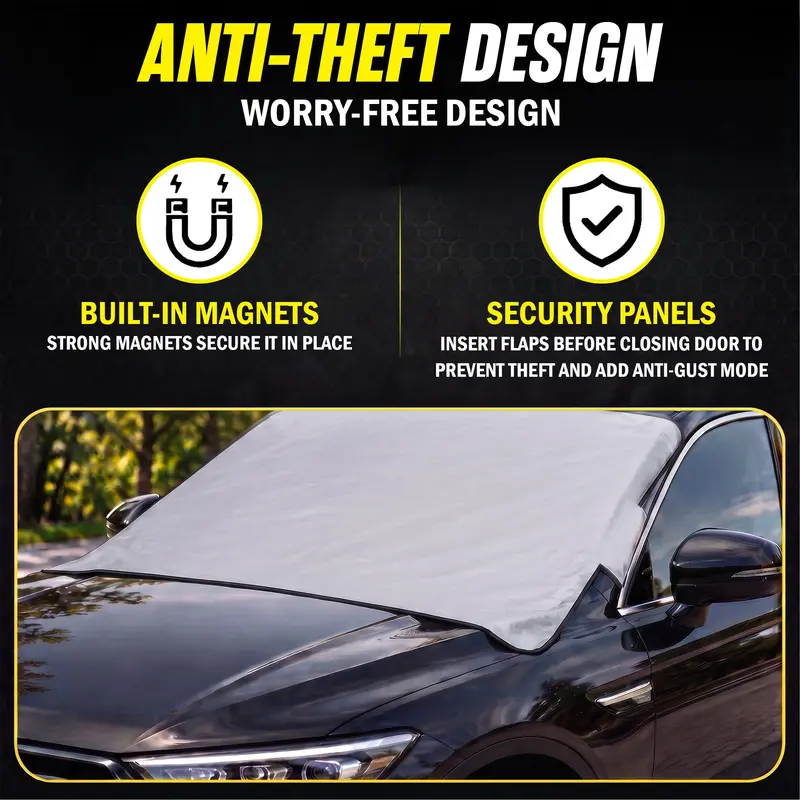 Windshield cover magnetic attachment and door flaps
