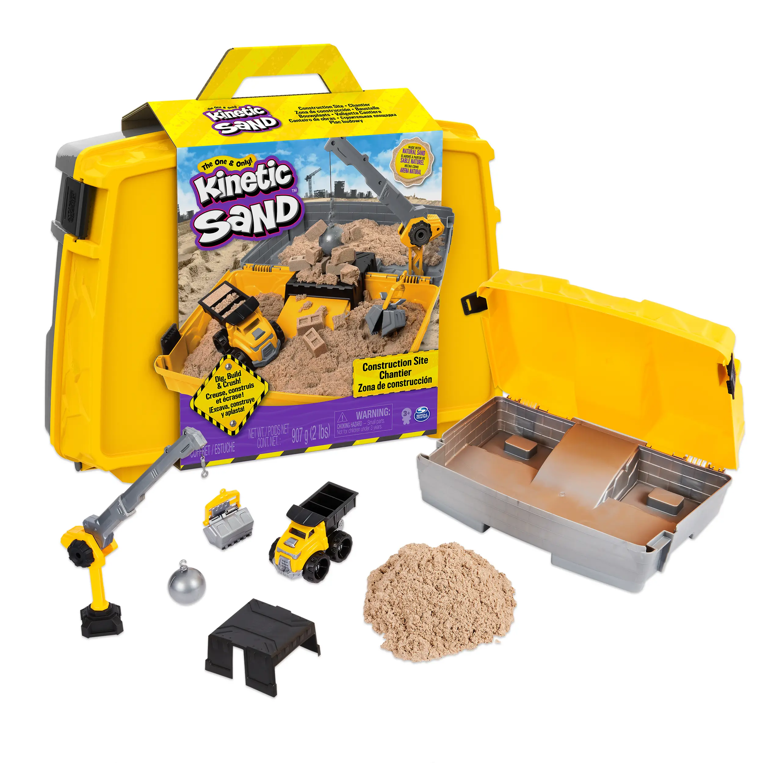 Kinetic Sand, Construction Site Folding Sandbox Playset with Vehicle and 2lbs Kinetic Sand, for Kids Aged 3 and up kids craft