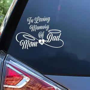 Elegant "In Loving Memory" Mom and Dad Commemorative Vinyl Car Stickers - Heartfelt Tribute with Cross Commemorative Symbols, Durable Black Vinyl Material, Memorial Day Decoration